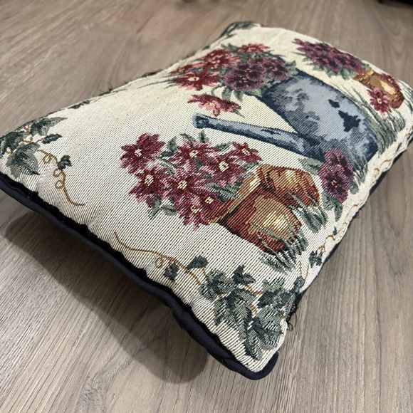 Needlepoint Tapestry Throw Pillow Watering Can Floral Spring 12x17 Easter Garden - Picture 6 of 12